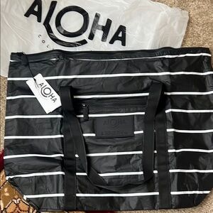 Aloha Collection Black and White Striped Tote Bag